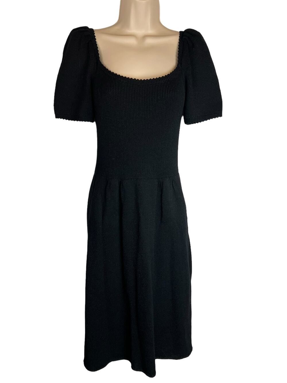 Vintage St. John for Saks Black Knit Dress Puff Sleeve Retro Designer Twee S M